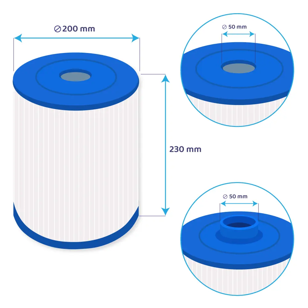 Spa filter Darlly SC744 23 x 20 cm met 50 mm male slip onder