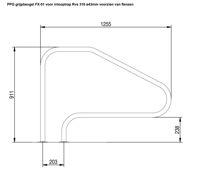 Grijpbeugel voor inlooptrap - RVS - Afbeelding 3